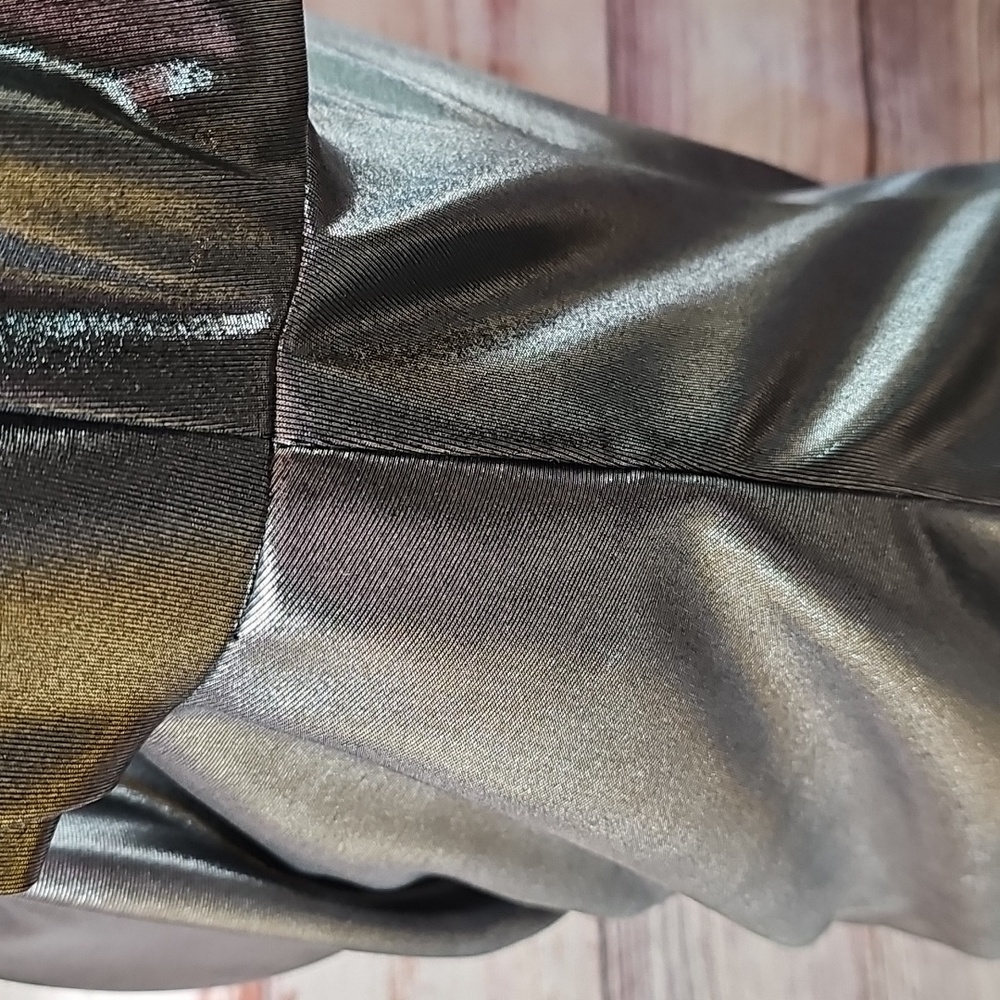 NEW JACKIE JON SILVER METALLIC DRAPED NECK LONG SLEEVE PULLOVER BLOUSE - Picture 8 of 11